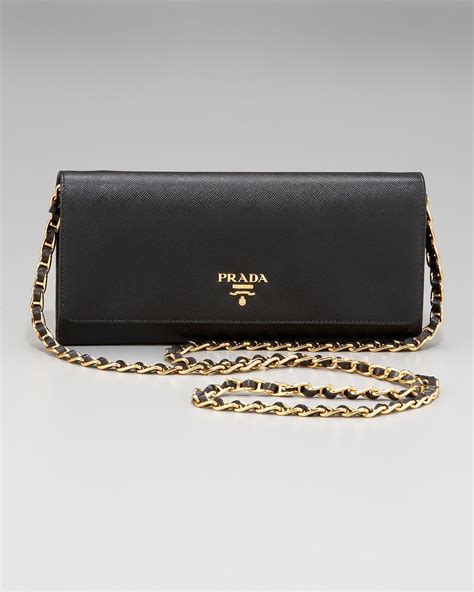 prada saffiano wallet on a chain black nero|Prada bifold wallets for women.